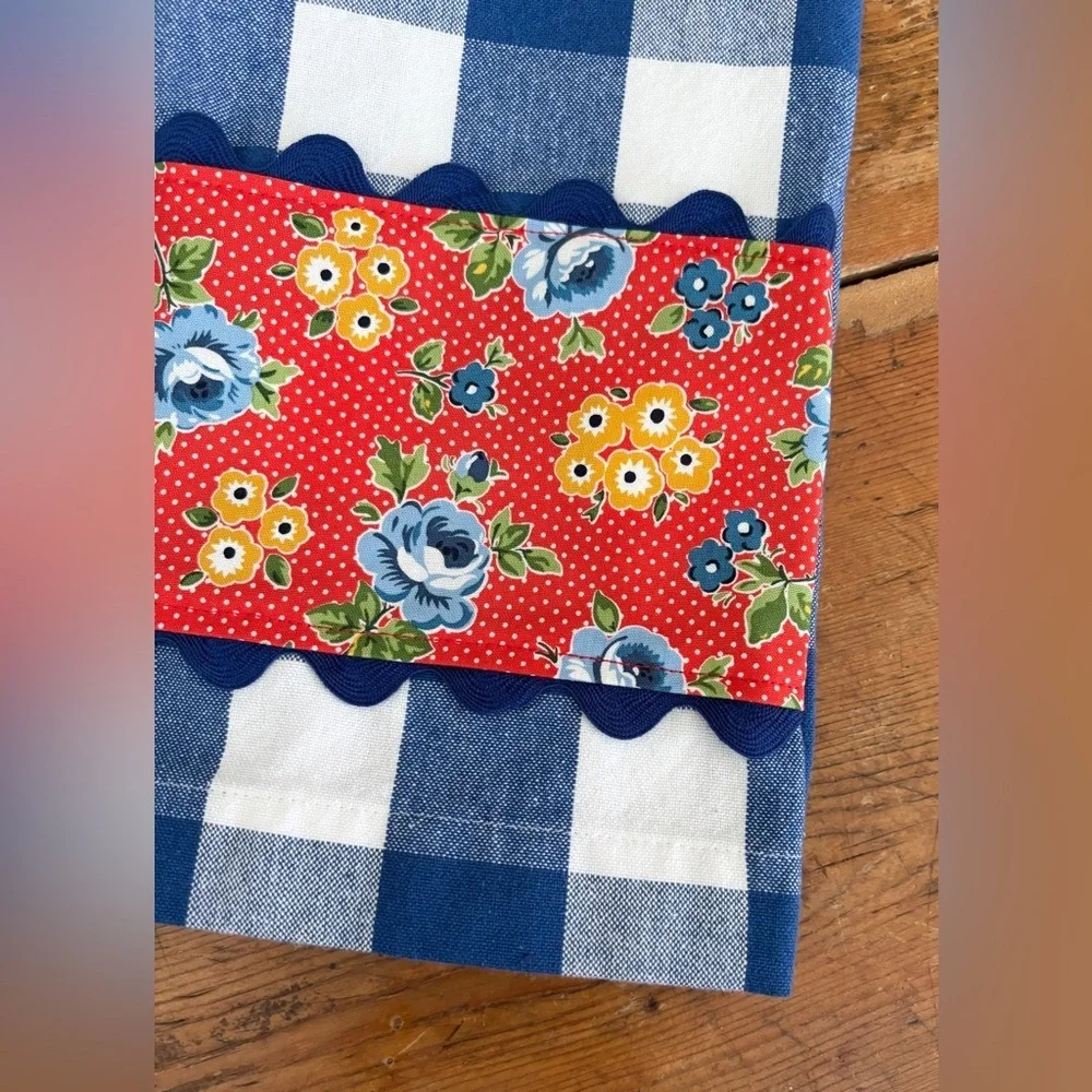 Handmade Kitchen Towel Blue & White Buffalo Chck 19” x 24” farmhouse Cottagecore